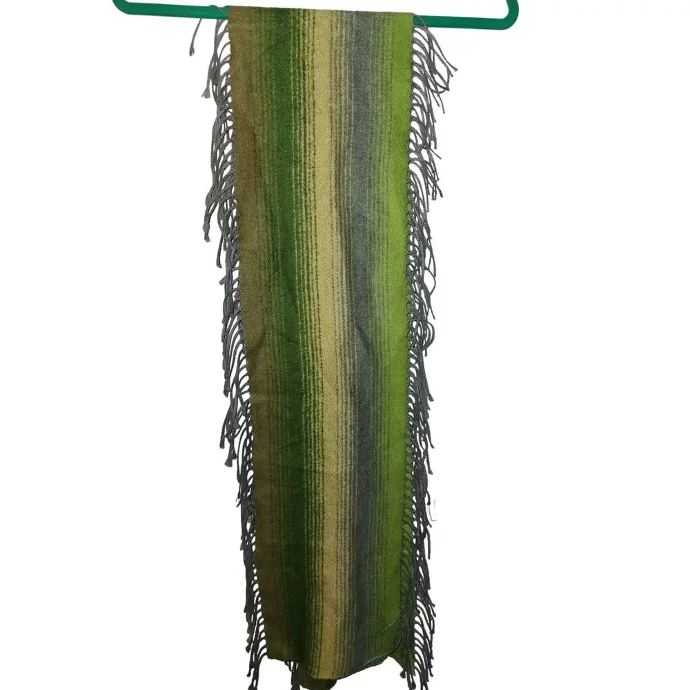 Victoire Mathieu Paris Wool Blend Green Fringe‎ Neck Scarf